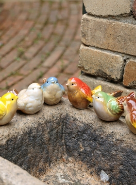 可爱陶瓷釉面彩色小鸟六色组合装饰摆饰花园阳台水池客厅庭院摆设