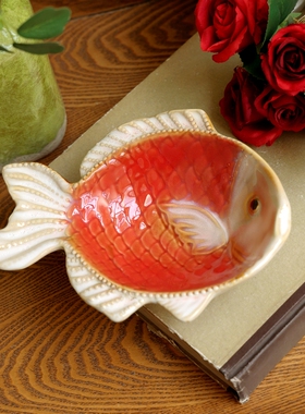 创意可爱小金鱼陶瓷果盘装饰摆件