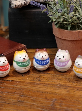 可爱卡通彩色招财柴犬不倒翁摆件