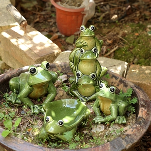 可爱创意陶瓷青蛙电视柜餐厅玄关花园阳台办公桌面家居装 饰摆件