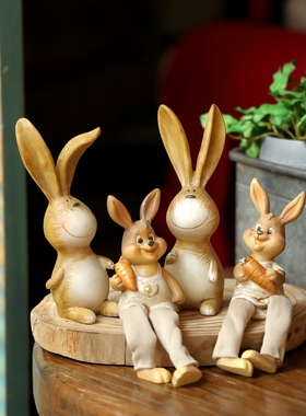卡通复活节兔子做旧桌面工艺品