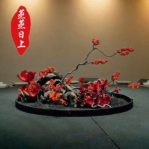 酒店大圆桌转盘餐桌花艺摆件