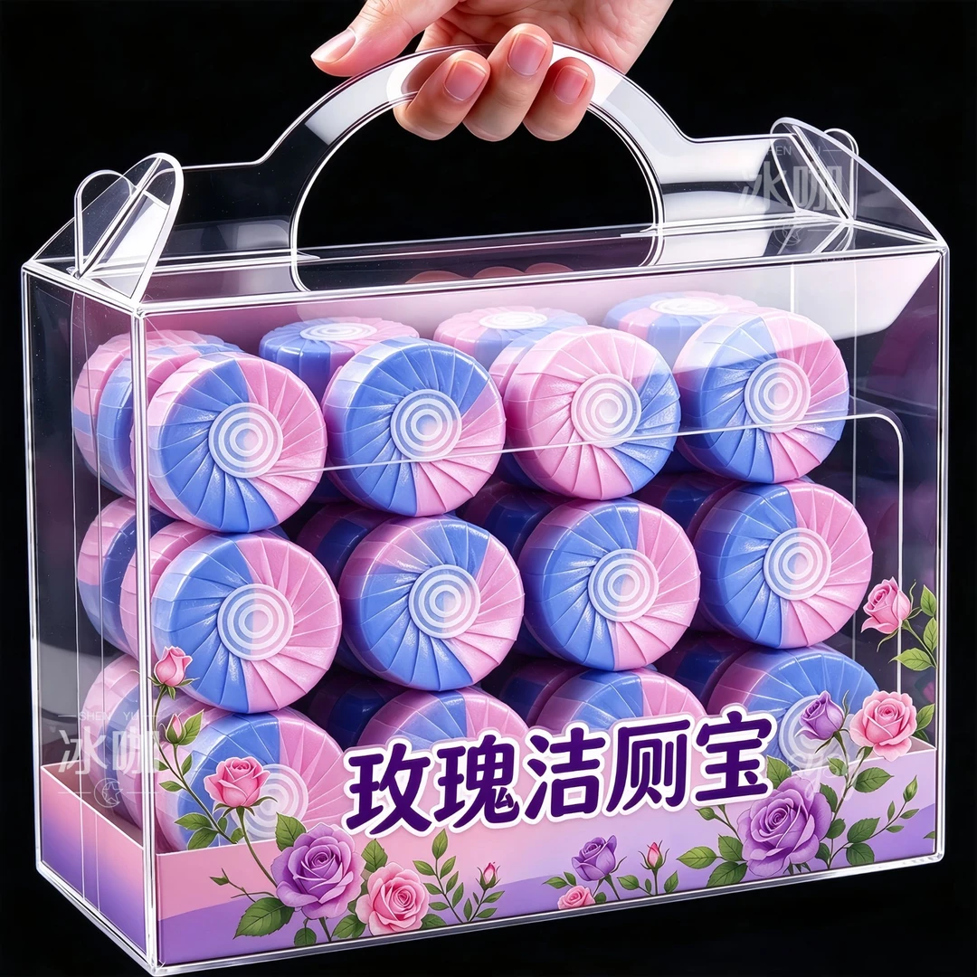 30块双色蓝泡泡马桶自动清洁块双效大块洁厕宝玫瑰香型色洁厕块
