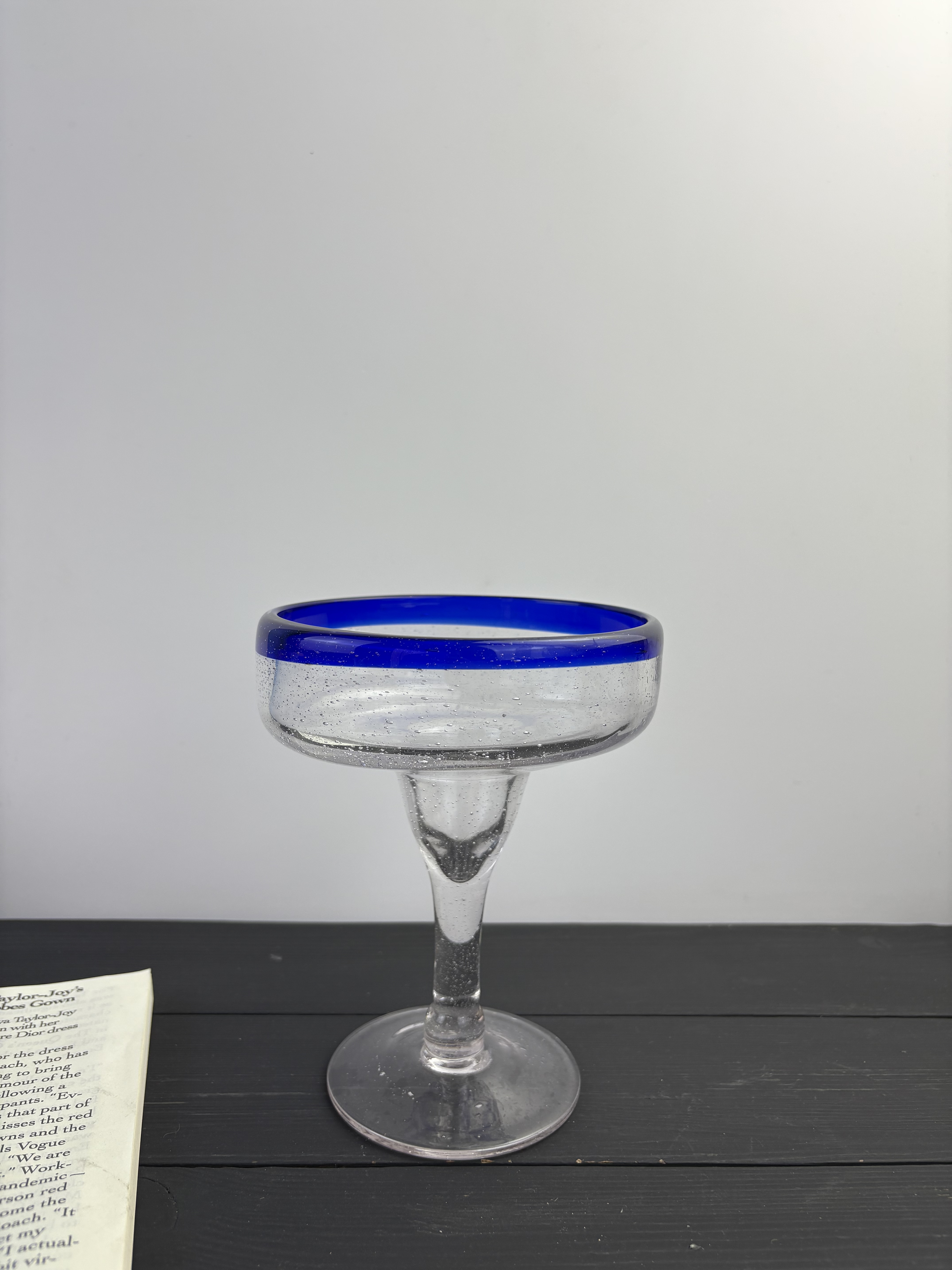 中古vintage蓝色拼色气泡马天尼杯加厚高脚玻璃杯甜品杯