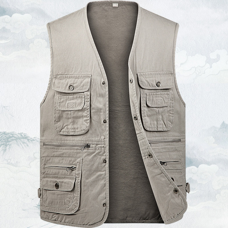 纯棉多口袋男士马甲中老年人户外休闲钓鱼马夹爸爸春秋上装薄坎肩,男装,常规马甲,淘宝优惠券,粉丝福利购,淘宝优惠卷