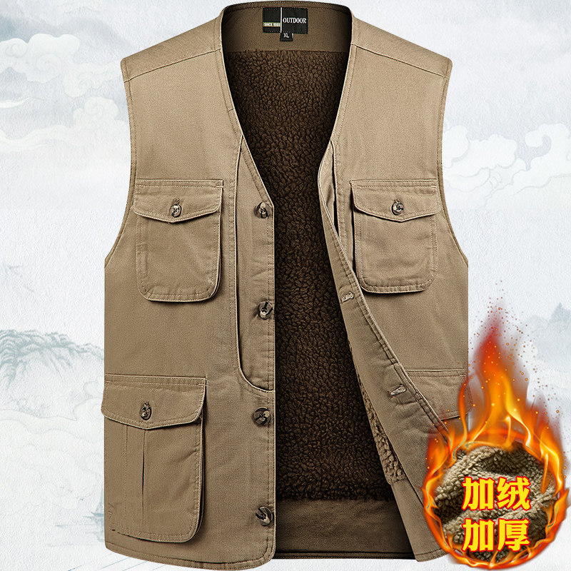 纯棉纽扣款冬装马甲加绒加厚多口袋保暖背心中老年坎肩爸爸装马夹,男装,常规马甲,淘宝优惠券,粉丝福利购,淘宝优惠卷