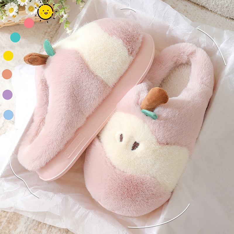 厚底踩屎感棉拖鞋女款家用宿舍可爱苹果毛毛拖鞋冬季充绒保暖轻便,居家布艺,居家棉拖/棉鞋,淘宝优惠券,粉丝福利购,淘宝优惠卷