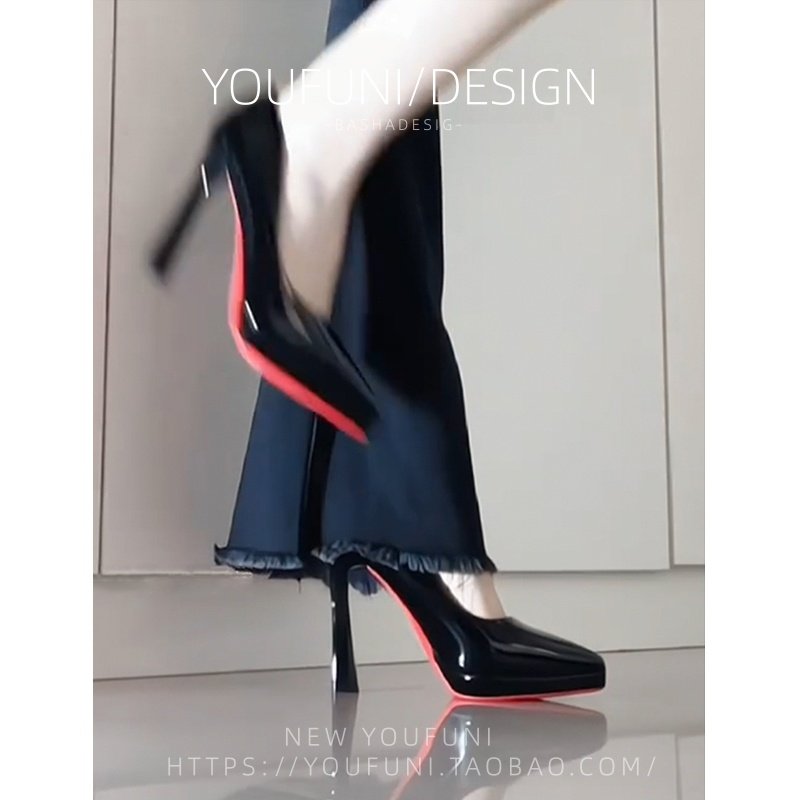 羊皮款~性感御姐黑色红底高跟鞋女2025新款防水台尖头不累脚单鞋,女鞋,浅口单鞋,淘宝优惠券,粉丝福利购,淘宝优惠卷