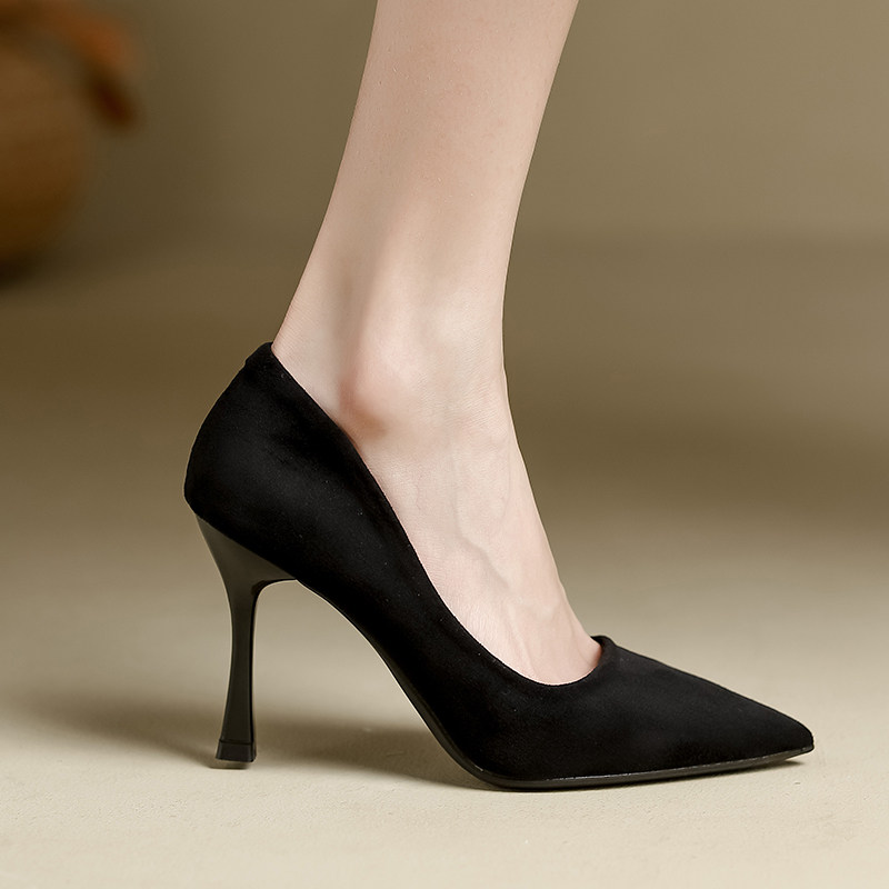 羊皮版踩屎感~黑色高跟鞋女细跟2025春秋新款软底不累脚工作单鞋 - 攸芙妮鞋铺出品