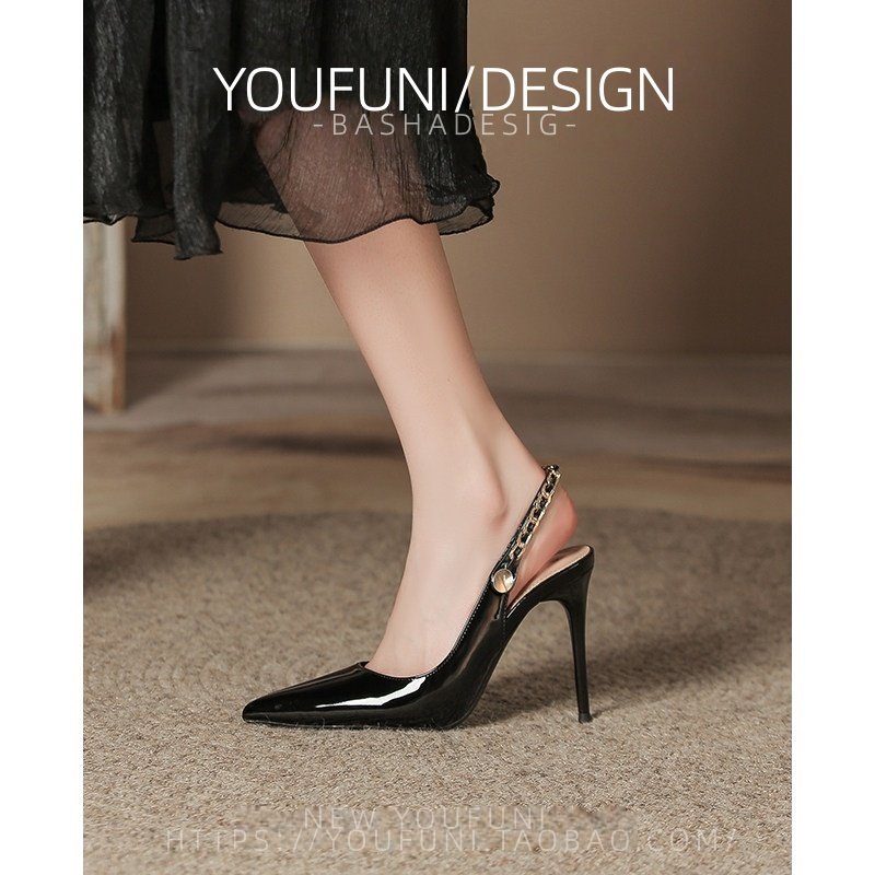 性感黑色链条高跟鞋女细跟2026新款尖头一字带凉鞋女名媛御姐单鞋,女鞋,时装凉鞋,淘宝优惠券,粉丝福利购,淘宝优惠卷