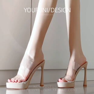 防水台裸色粗跟厚底水晶凉鞋 新款 女外穿不累脚 2026夏季 透明高跟鞋