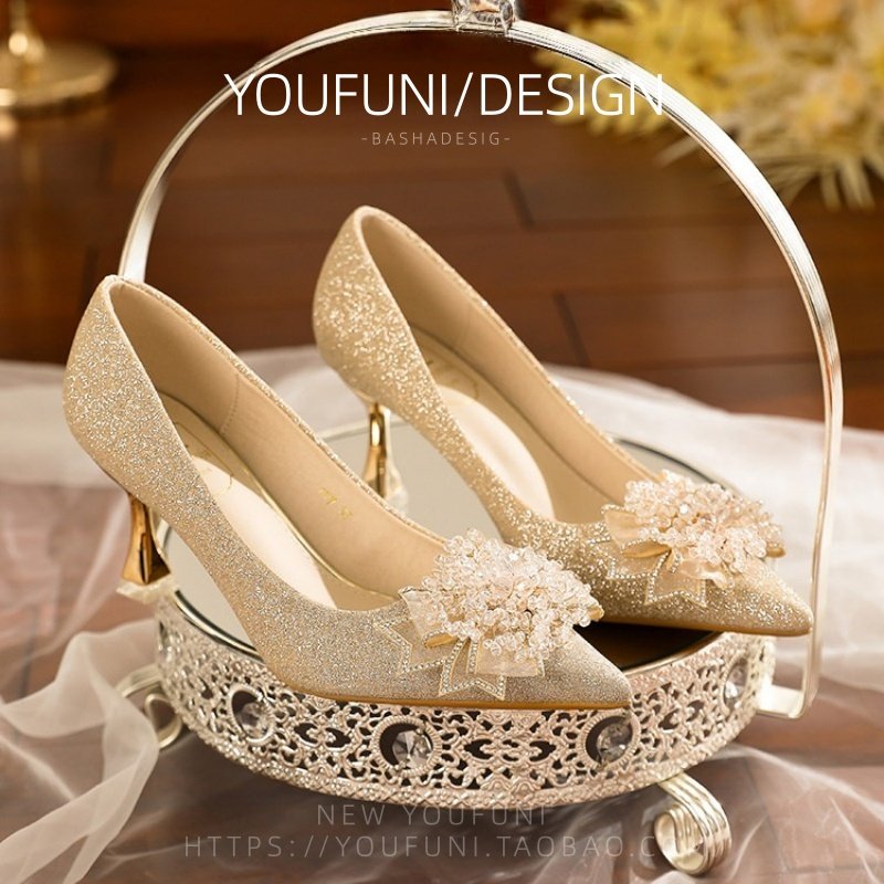 法式水钻花朵婚鞋女2026新款细闪酒杯跟高跟鞋婚纱秀禾两穿水晶鞋,女鞋,浅口单鞋,淘宝优惠券,粉丝福利购,淘宝优惠卷