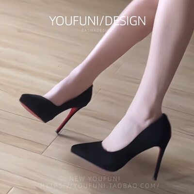 26年新款黑色红底防水台高跟鞋女绒面性感御姐尖头细跟不累脚单鞋