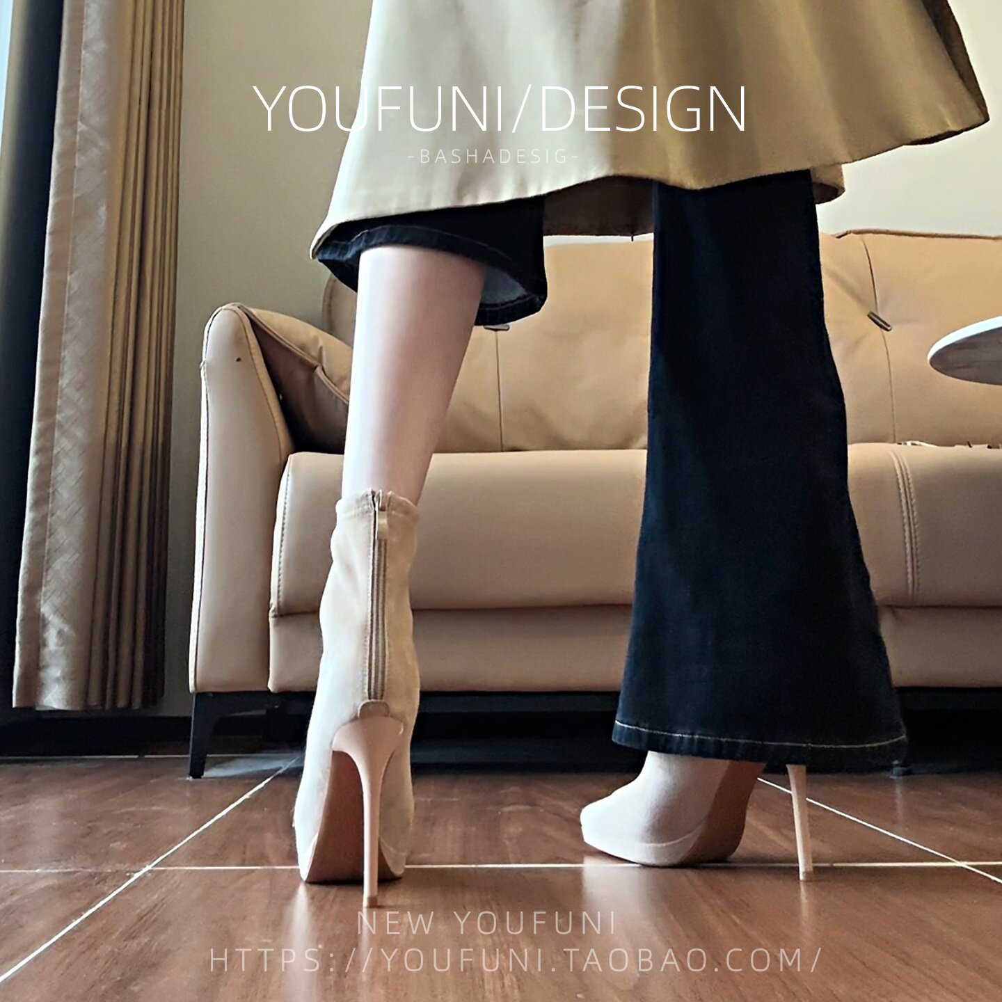 羊皮版~ 超高跟靴子女细跟厚底防水台增高神器瘦瘦弹力尖头短靴女