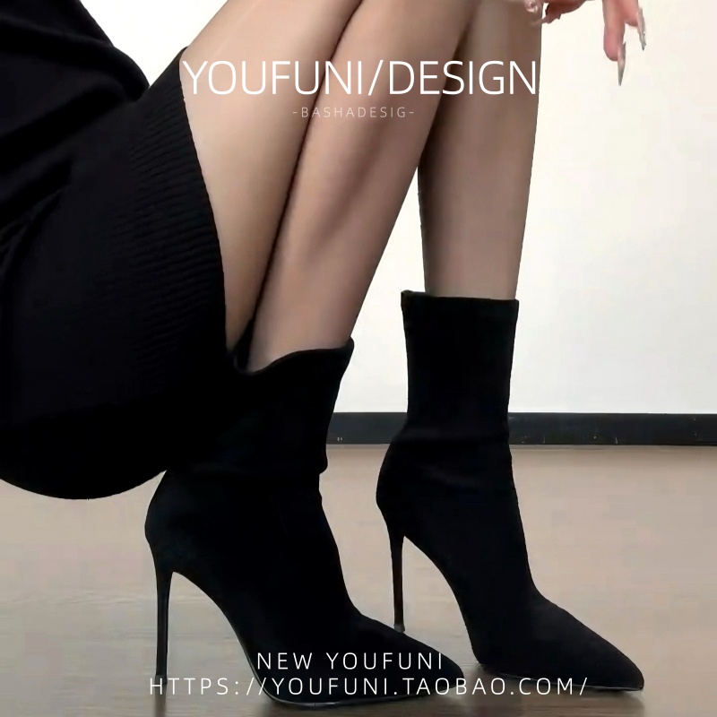 不累脚~尖头高跟鞋细跟瘦瘦短靴