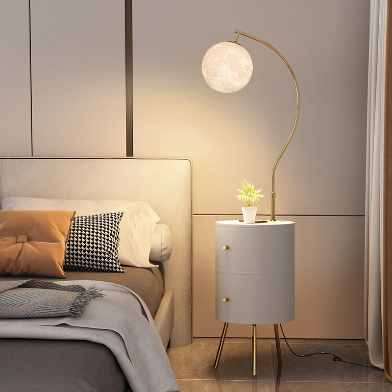 月球床头柜落地灯卧室客厅设计感轻奢高颜值摆件沙发边几一体台灯