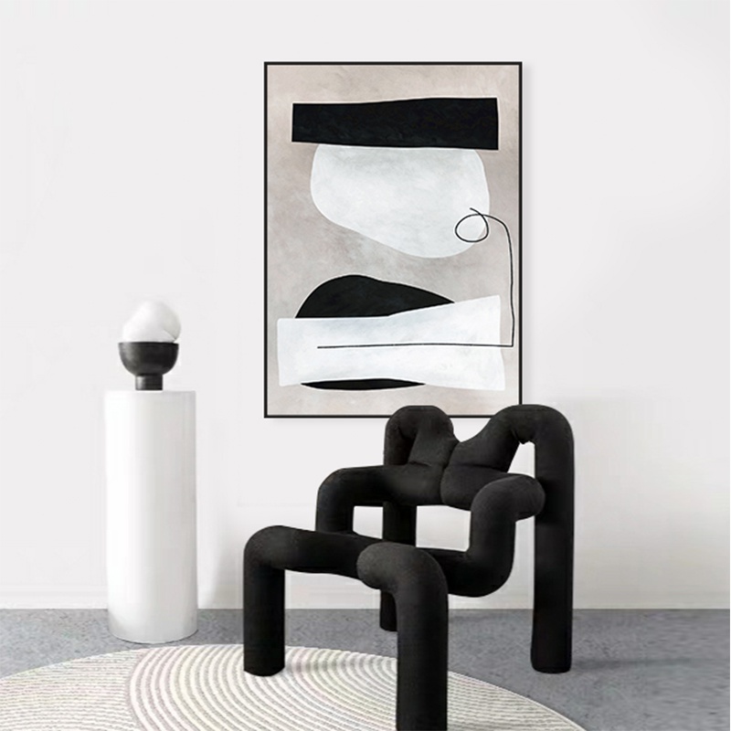 现代简约黑白灰几何抽象装饰画侘寂极简艺术三联画客厅背景墙挂。