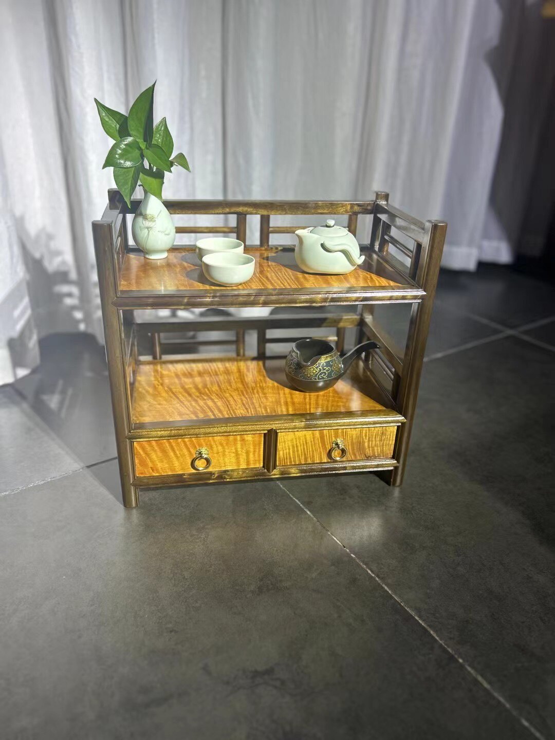 金丝楠木阴沉木茶水架四川小叶桢楠乌木实木桌面博古架茶叶架收藏