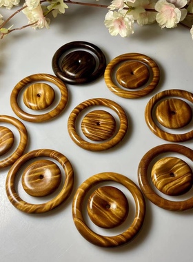 金丝楠木手镯镯子小叶桢楠平安扣两件套收藏送礼实木阴沉木首饰