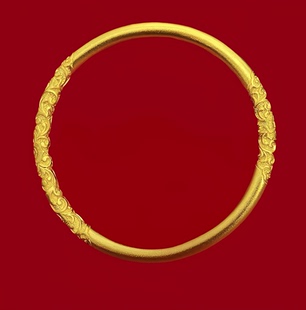 金包银古法卷草纹手镯女正品 唐草纹素圈实心镯子首饰情人节送女友