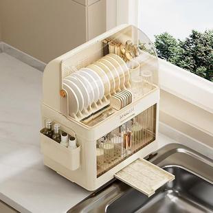 厨房碗架碗筷收纳带盖家用放餐具碟盘沥水置物架塑料餐具碗柜