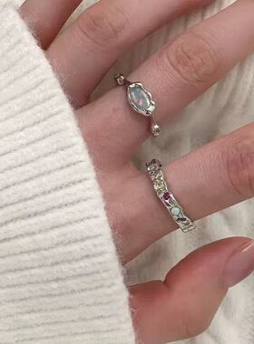 欧泊石韩系小碎钻开口食指戒女款