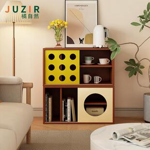 亚克力移门柜自由组合柜中古风拼色沙发边柜书柜置物柜电视柜定制