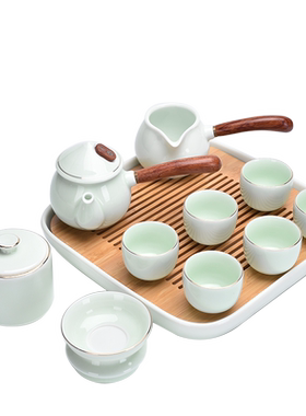 陶瓷高档羊脂玉日式侧把茶具套装