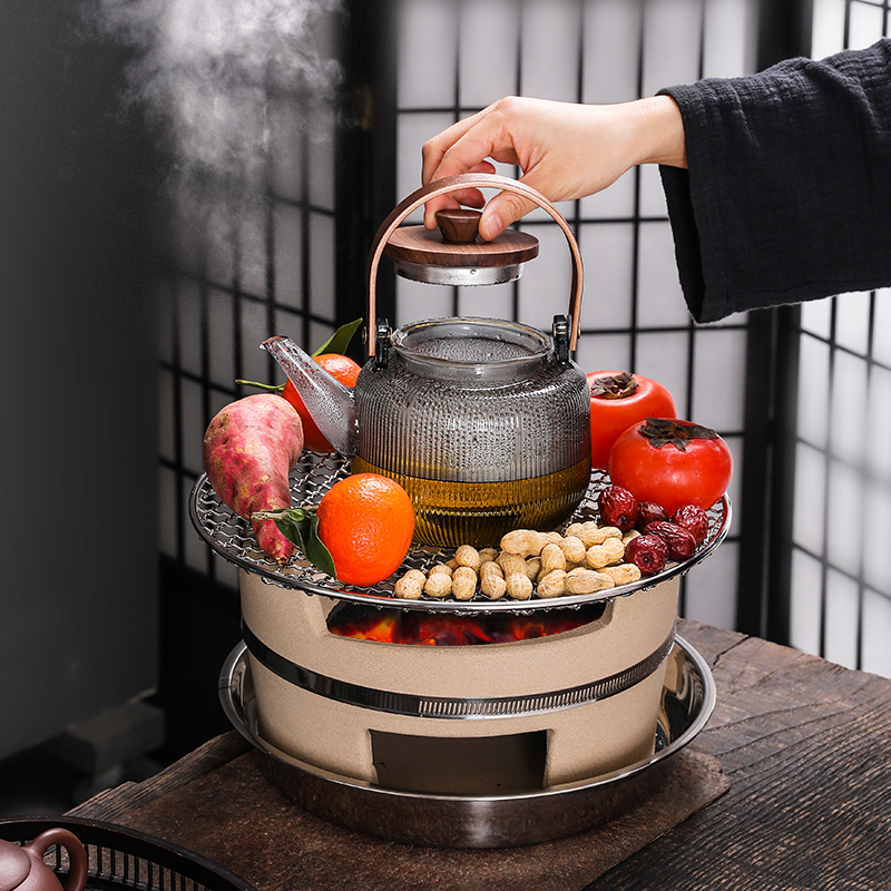 围炉煮茶日式炭炉碳火炉烧烤炉户外庭院烤红薯玻璃泡茶壶家用套装