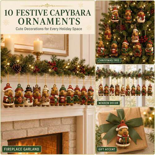 跨境新品Christmas Capybara Decor圣诞土拨鼠木质工艺品挂件布置