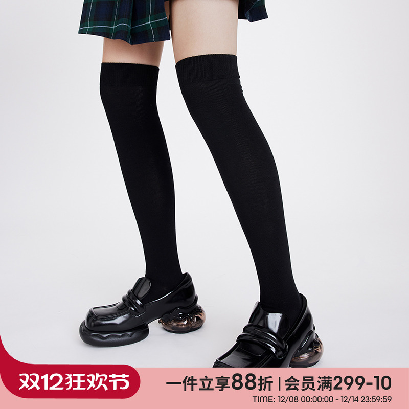 上森派系秋季潮女黑色高筒过膝袜