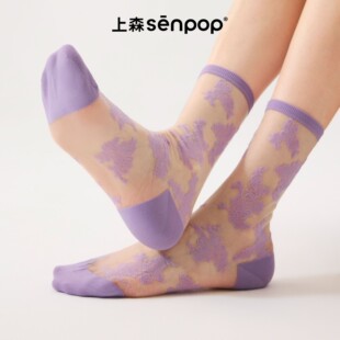 上森玻璃丝袜中筒袜透气袜子女袜春夏薄款蕾丝袜长袜堆堆袜无骨袜