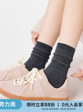 上森灰色袜子女夏miu系中筒袜白色乐福鞋堆堆袜棉袜小腿袜senpop