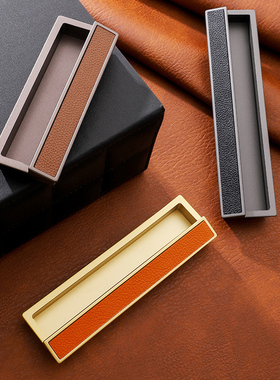 现代橙色移门抽屉隐藏式贴皮金色暗拉手嵌入式暗口柜门橱柜门把手