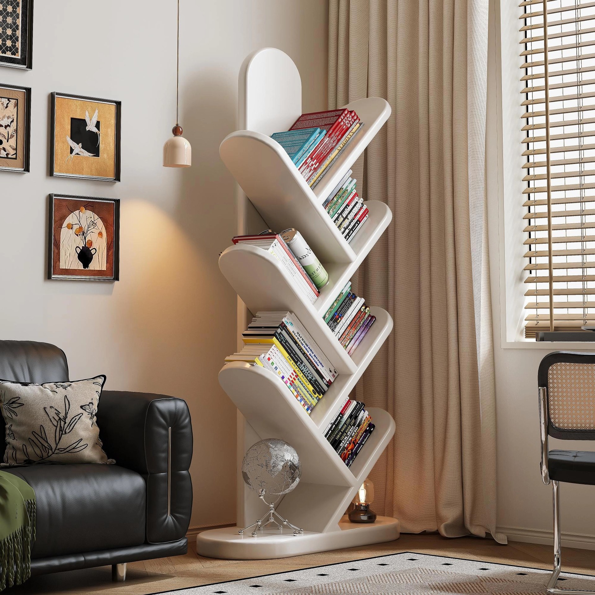 实木树形窄书架靠墙收纳