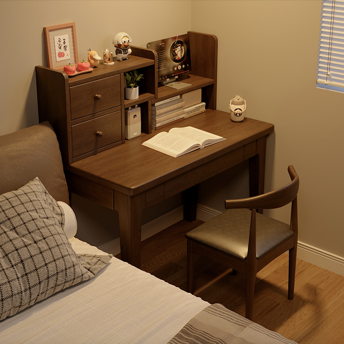 实木窄书桌床头靠墙学习桌