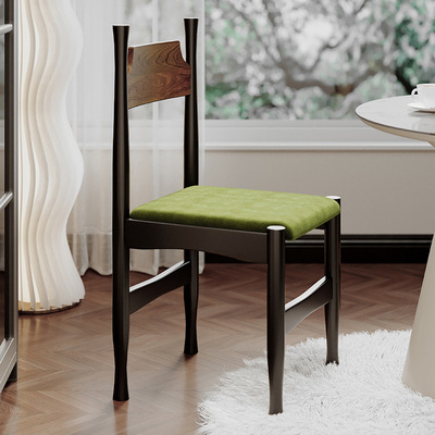 法式中古实木软包餐椅2024新款椅子复古梳妆椅餐厅休闲家用靠背椅