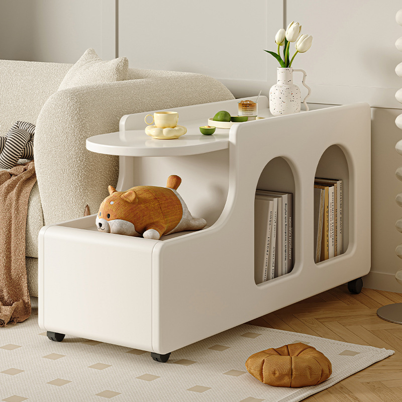 奶油风移动小茶几边柜推车