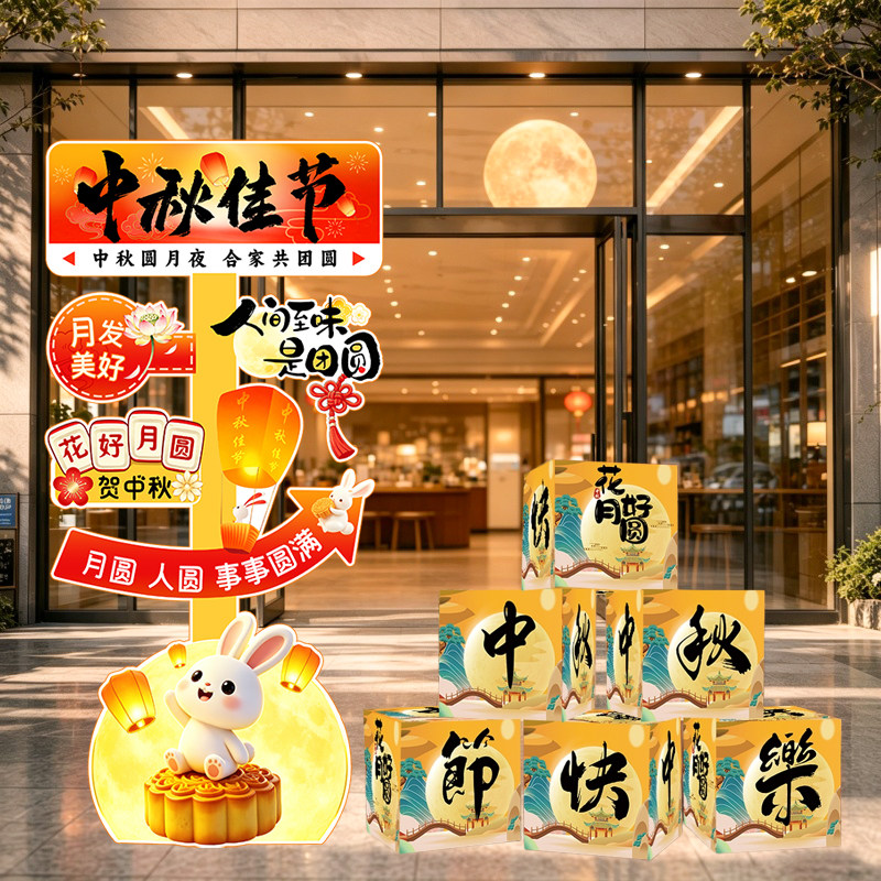 中秋国庆商场店铺迎宾牌布置套装