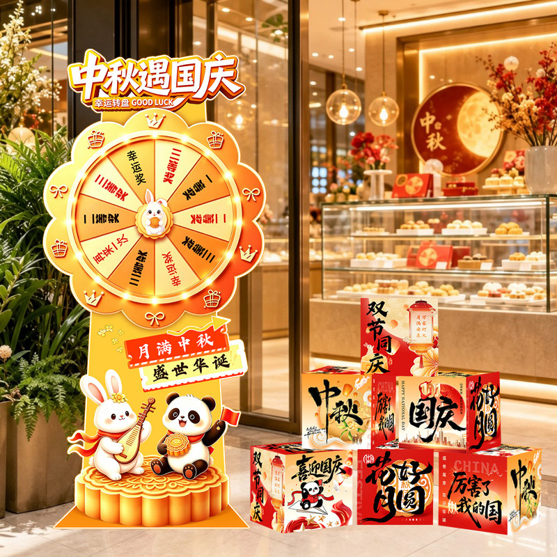 中秋国庆店铺KT板转盘抽奖道具图片