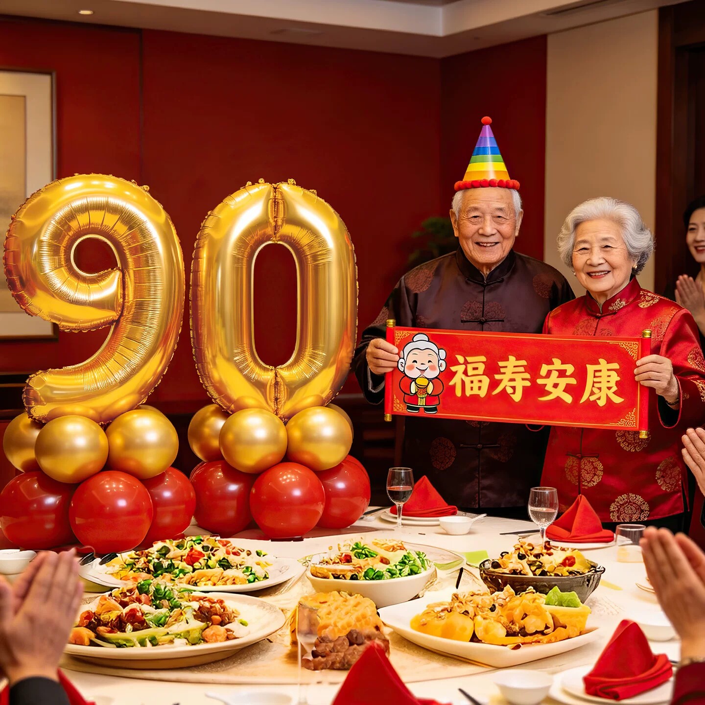 老人寿宴生日餐厅场景布置装饰百岁过寿背景墙喜庆六十70数字气球