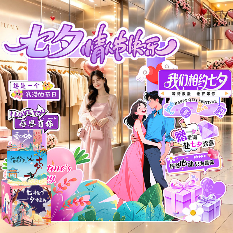 七夕情人节珠宝店打卡布置