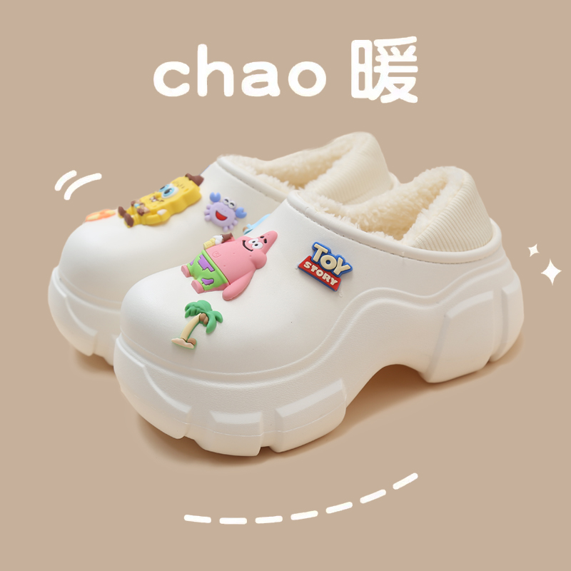 MamaCarks2025新款棉拖鞋女室内外穿可爱防滑厚底高跟加绒保暖包