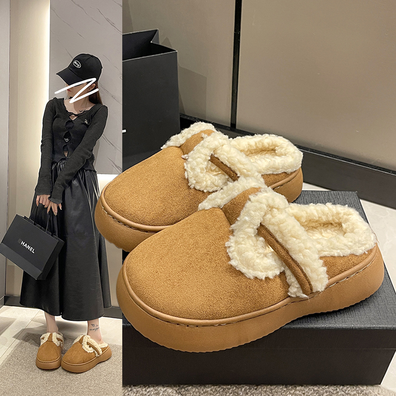 MamaCarks加绒勃肯鞋棉拖鞋女秋冬季韩版复古休闲外穿保暖乐福鞋