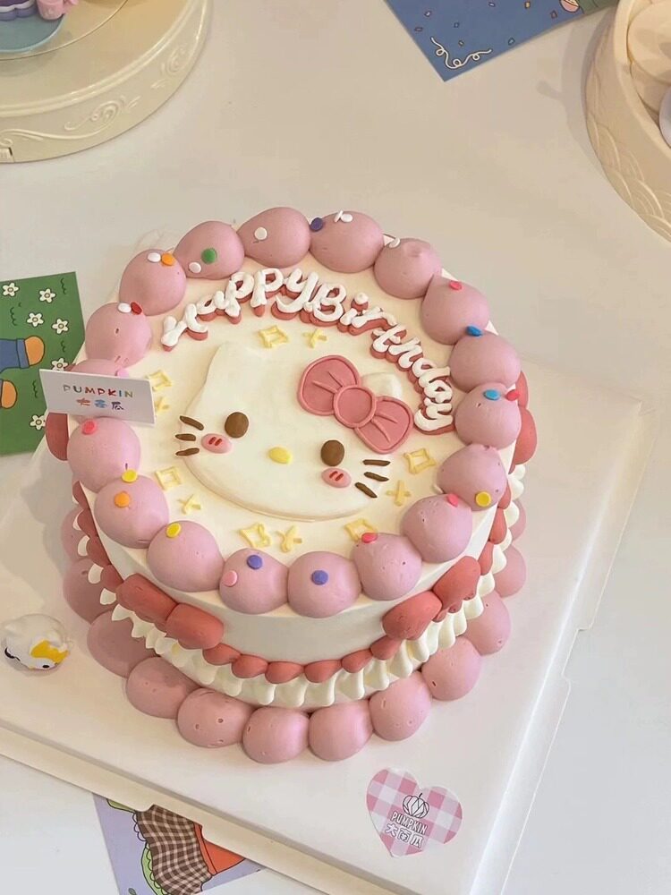 卡通kt猫蓝胖子生日快乐蛋糕装饰摆件软胶库洛米玉桂狗甜品台插件