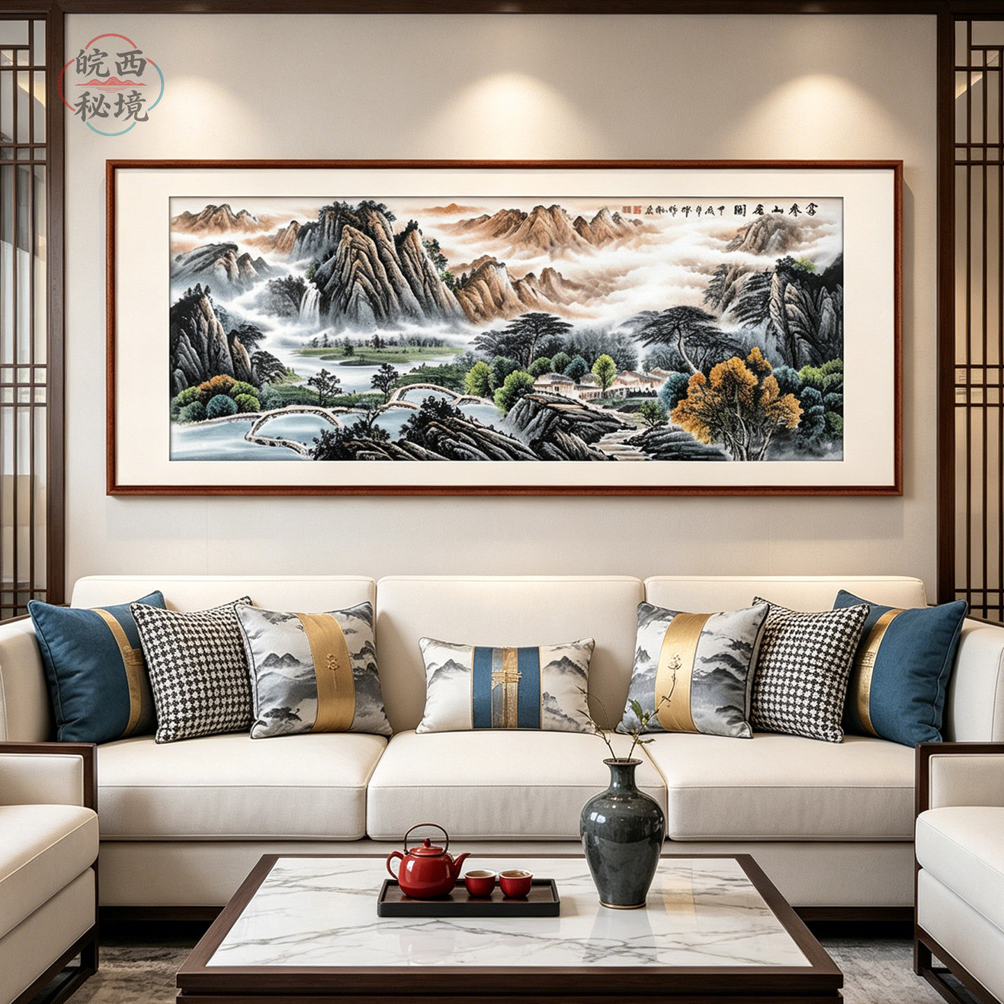 客厅装饰画富春山居图国画沙发背景墙壁画办公室山水画挂画靠山图