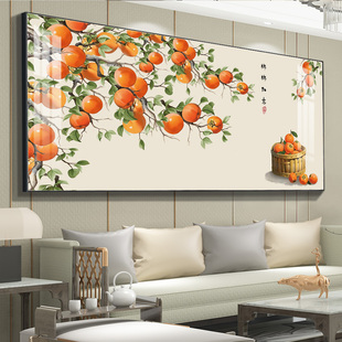 2025新款装饰事事如意柿子画 画横版饭厅茶室挂画 画客厅沙发背景
