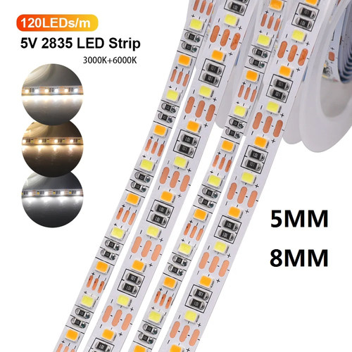双色温可调色调光5MM8mm窄版5v灯带led自粘化妆镜补光软灯条