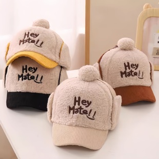 秋冬季韩版儿童加绒护耳雷锋帽子男童宝宝保暖字母棒球婴儿鸭舌帽