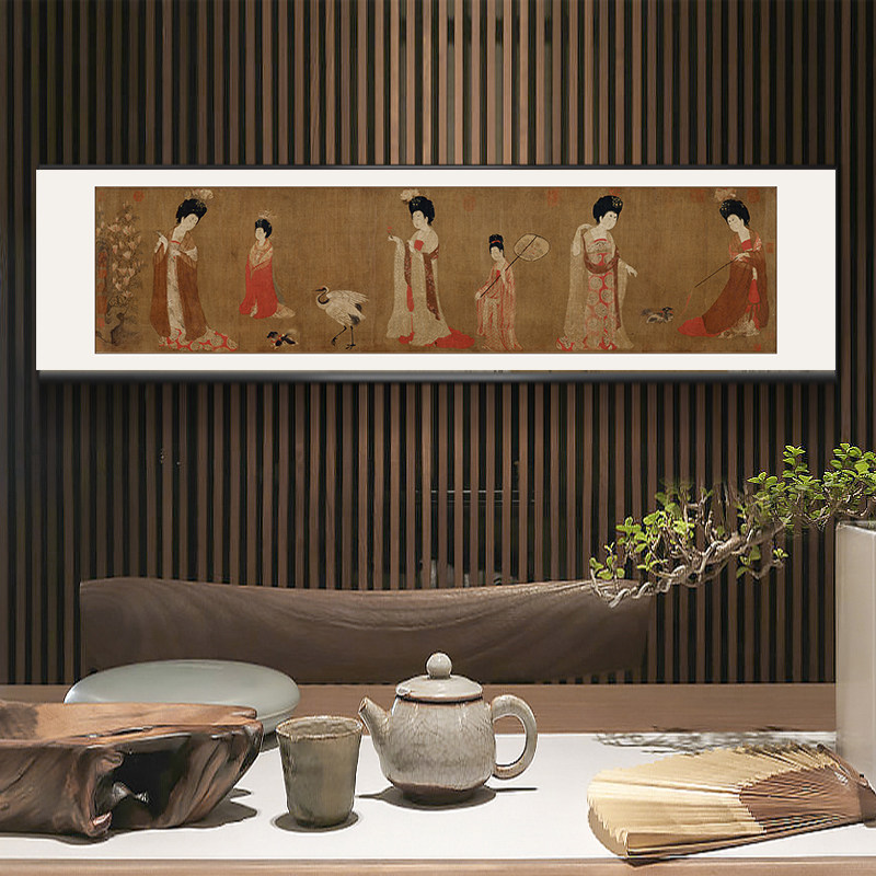 网红仕女图装饰画板中式卧室捣床头挂画茶室书图房古画练酒样店间